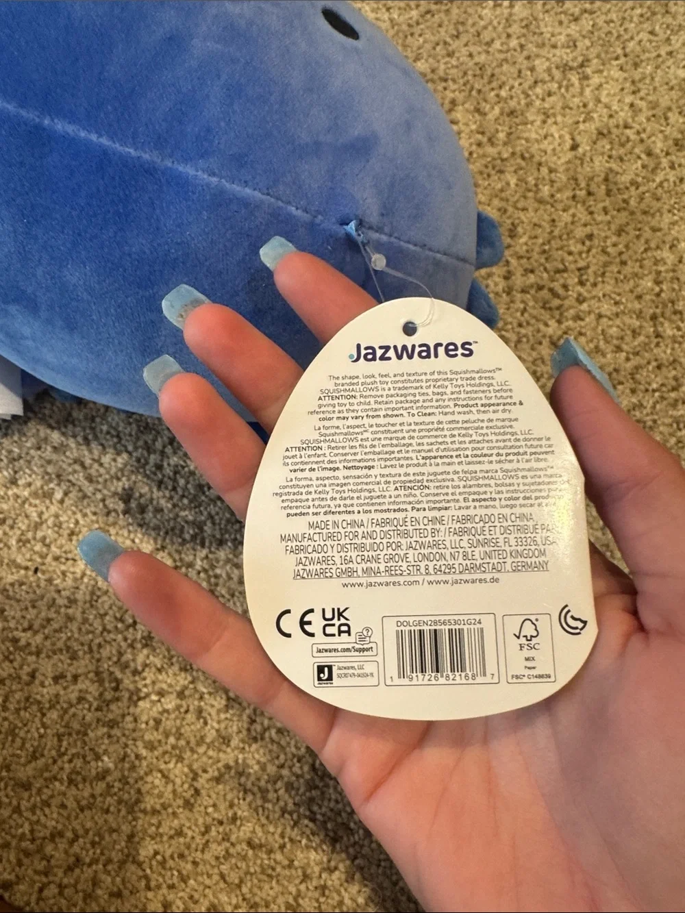 Squishmallows Brody Blue Narwhal Plush - Blue and Cream